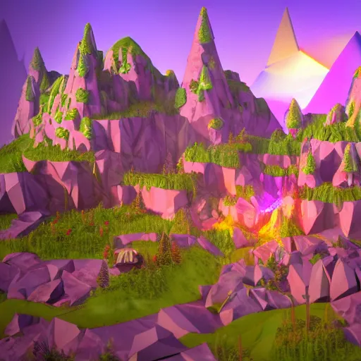Prompt: underground dwarf kingdom, massive, 3d render, low poly, video game, colourful, concept art, E3