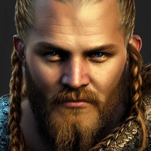 Prompt: portrait art of bjorn ragnarsson from vikings, 8 k ultra realistic, lens flare, atmosphere, glow, detailed, intricate, full of colour, cinematic lighting, trending on artstation, 4 k, hyperrealistic, focused, extreme details, unreal engine 5, cinematic, masterpiece