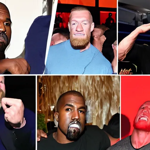 Image similar to kanye west, john cena, conor mcgregor all hanging out