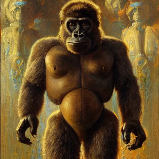 Image similar to highly detailed portrait of an humanoid robotic gorilla mecha, painting by gaston bussiere, craig mullins, j. c. leyendecker, lights, art by ernst haeckel, john william godward, hammershøi,