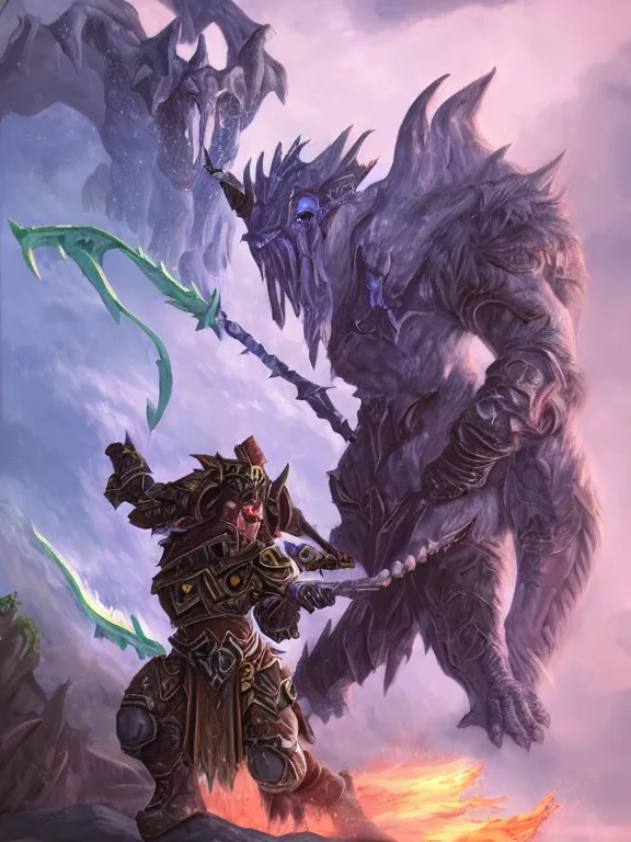 Prompt: book cover for a litrpg of a world of warcraft male elf warrior fighting a monster