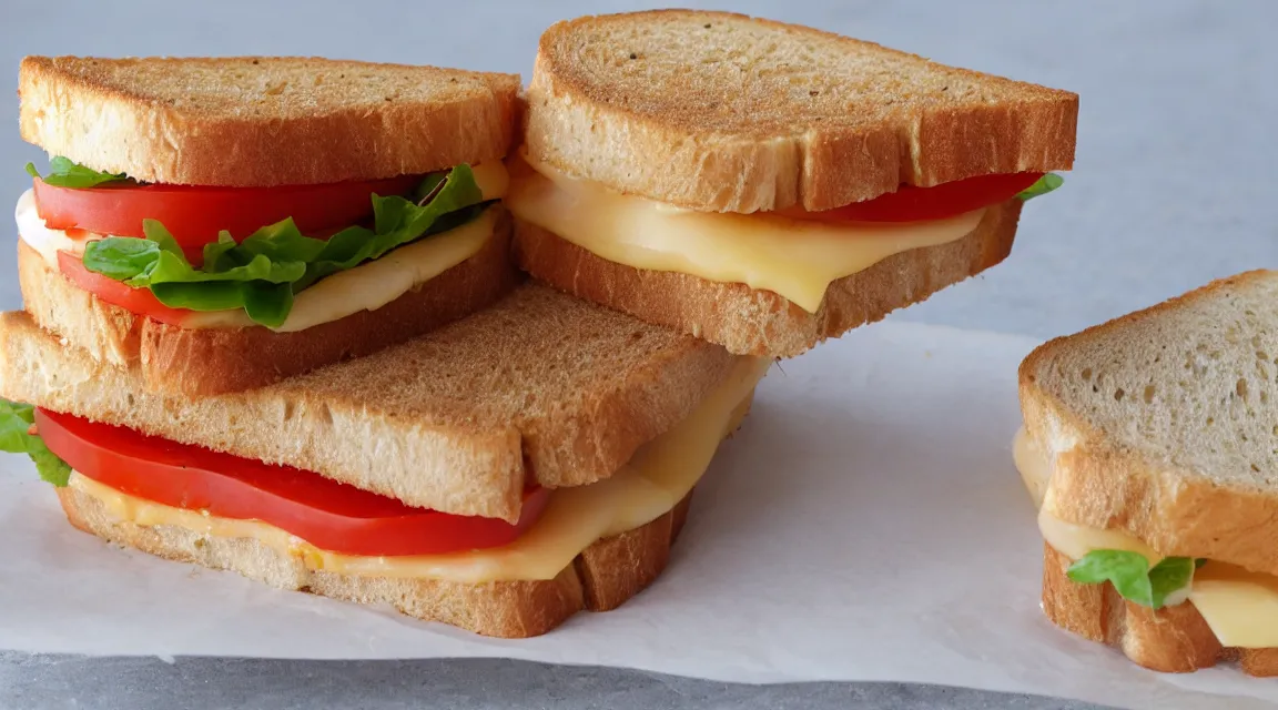 Prompt: a cheese and tomato sandwich.