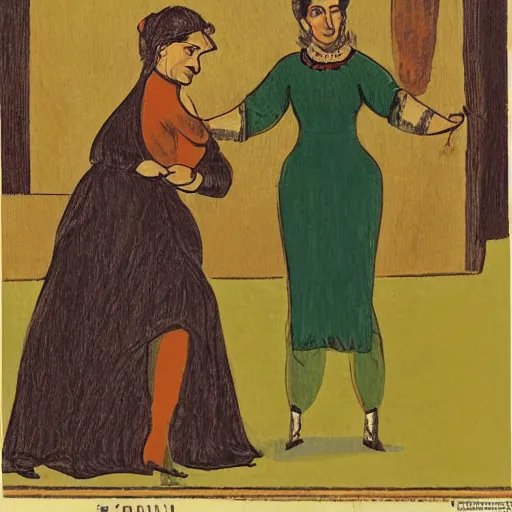 Image similar to illustration of sicilian woman angry at her husband