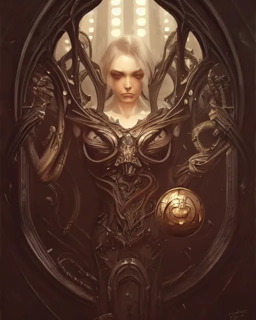 Image similar to art by giger, deep focus, d & d, dark fantasy, intricate, elegant, highly detailed, digital painting, artstation, concept art, matte, sharp focus, 8 k 3 d, hearthstone, art by artgerm and greg rutkowski and alphonse mucha