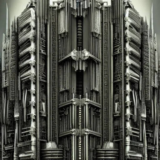 Image similar to highly advanced futurescape, intricate, high detailed, superstructures, elegant architecture, 8k, 144mm full shot, cinematic :: H.R. Giger ::