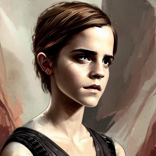 Image similar to Emma Watson in Alien Isolation, intricate, highly detailed, digital painting, artstation, concept art, sharp focus, illustration, art by greg rutkowski and alphonse mucha