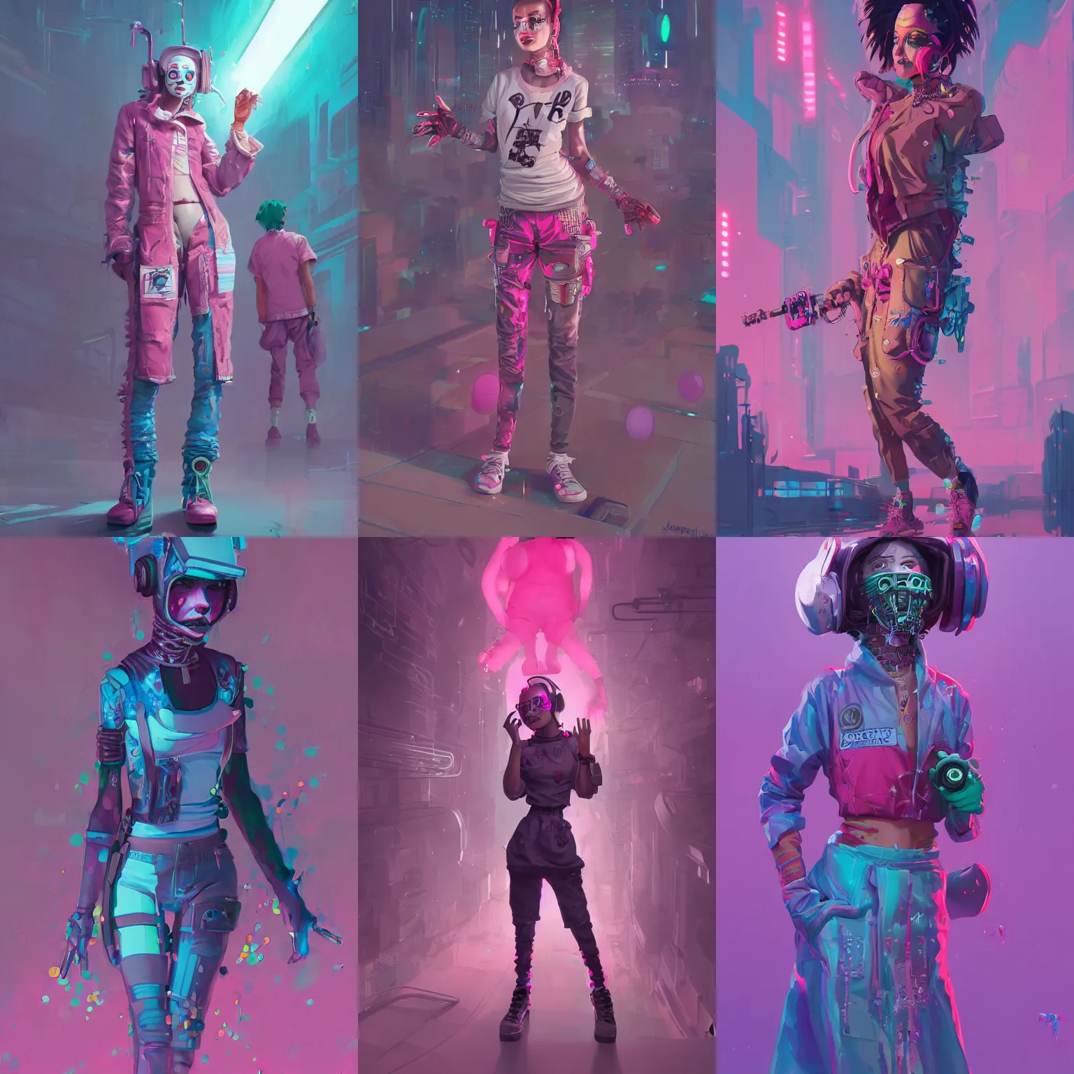 Image similar to wide view cyberpunk clown girl made of pink slime, cartoon, wearing cyberpunk intricate streetwear, transparent, behance hd artstation by jesper ejsing by rhads, makoto shinkai and lois van baarle, ilya kuvshinov, ossdraws, cinematic lighting, sharp focus