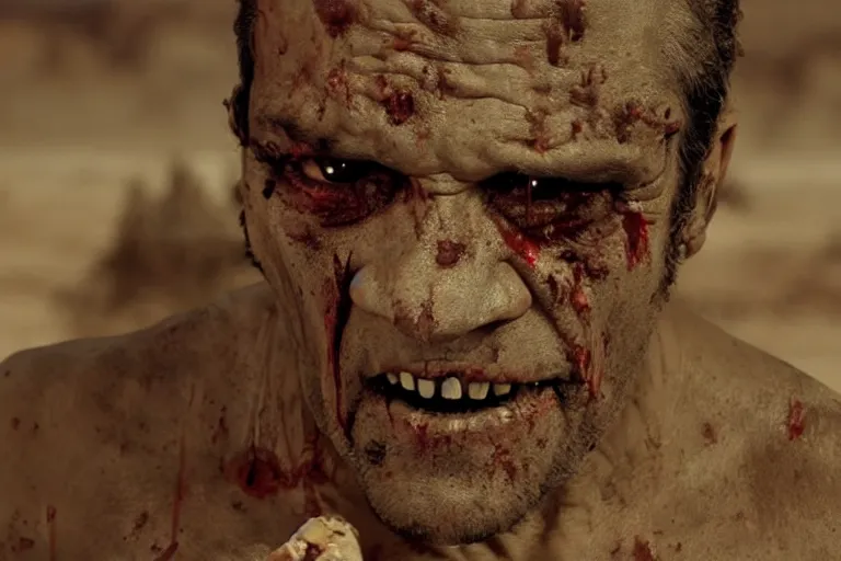 Prompt: zombie Tuco Salamanca in the desert, upper body shot, movie still, photorealistic, clean composition, real shot