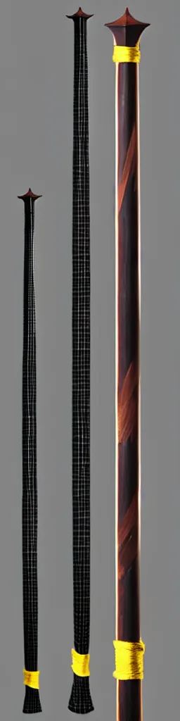 Image similar to picture of a single wooden long straight thin ninja fighting staff, black, weapon, highlight, sci - fi, fantasy, dnd, close shot, bright uniform background, award winning