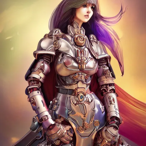 Image similar to studio portrait of lawful good colorful female holy mecha paladin absurdly beautiful, elegant, young sensual graceful woman, ultrafine hyperrealistic detailed face illustration by kim jung gi, irakli nadar, intricate linework, sharp focus, bright colors, matte, octopath traveler, final fantasy, unreal engine highly rendered, global illumination, radiant light, intricate environment