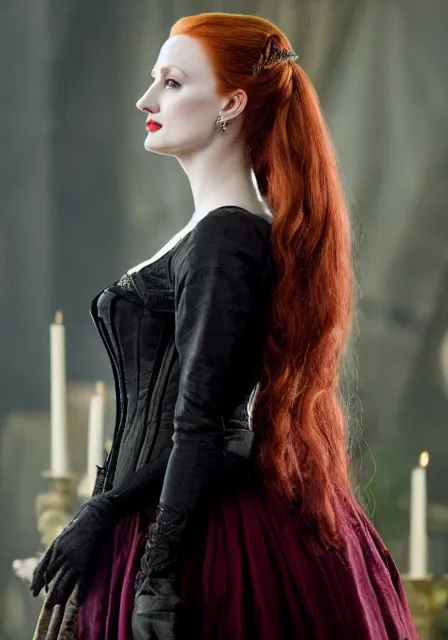 Prompt: sansa angeline jolie gessica chastain victorian vampire