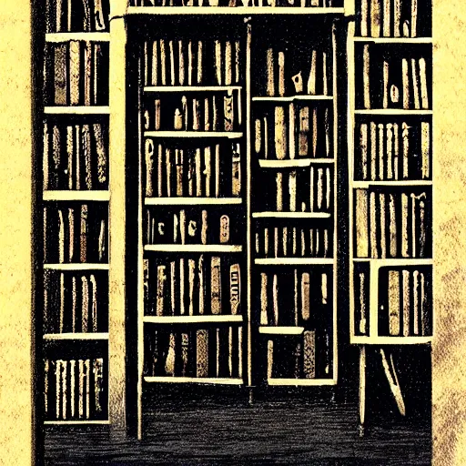 Prompt: surreal, liminal magical library, in a dream, dark, slightly unsettling
