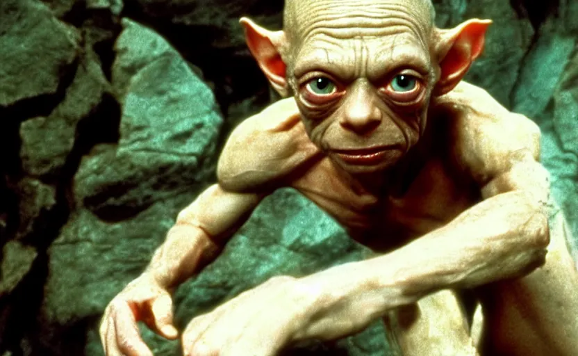 Prompt: a still of gollum in indiana jones and the last crusade ( 1 9 8 9 ),