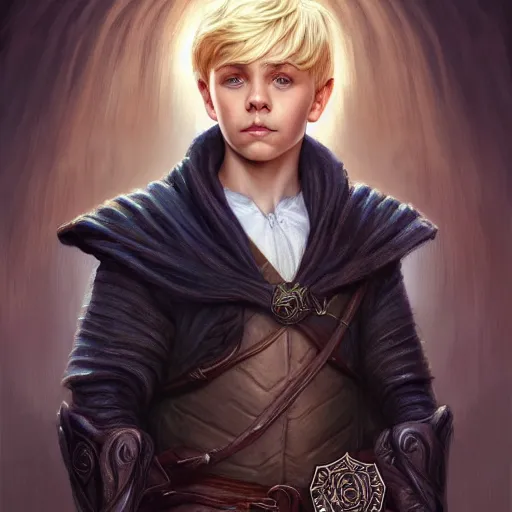 Image similar to an epic fantasy comic book style portrait painting of a young blonde boy wearing plain thief clothes, d & d, fantasy, intricate, elegant, highly detailed, digital painting, artstation, concept art, matte, sharp focus, illustration, art by artgerm and greg rutkowski and alphonse mucha, wheel of time style