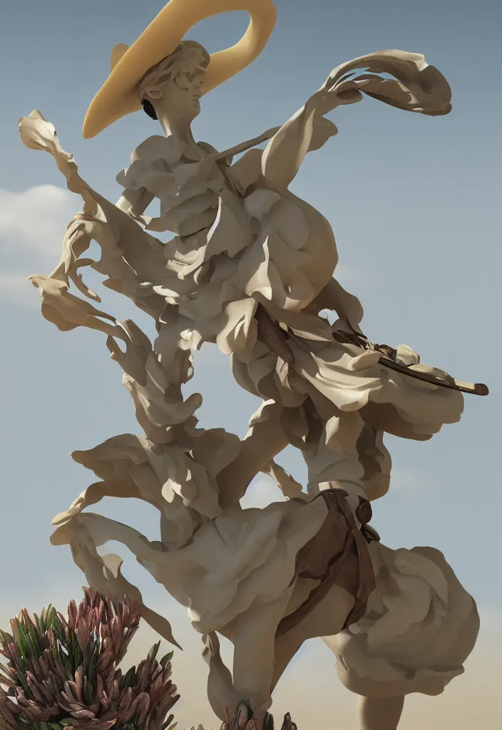 Image similar to A cowboy turning into blooms. A cowboy made of tropical sea slugs. complementary colors. national geographic. 8k, rendered in octane, smooth gradients. sculpture by antonio canova