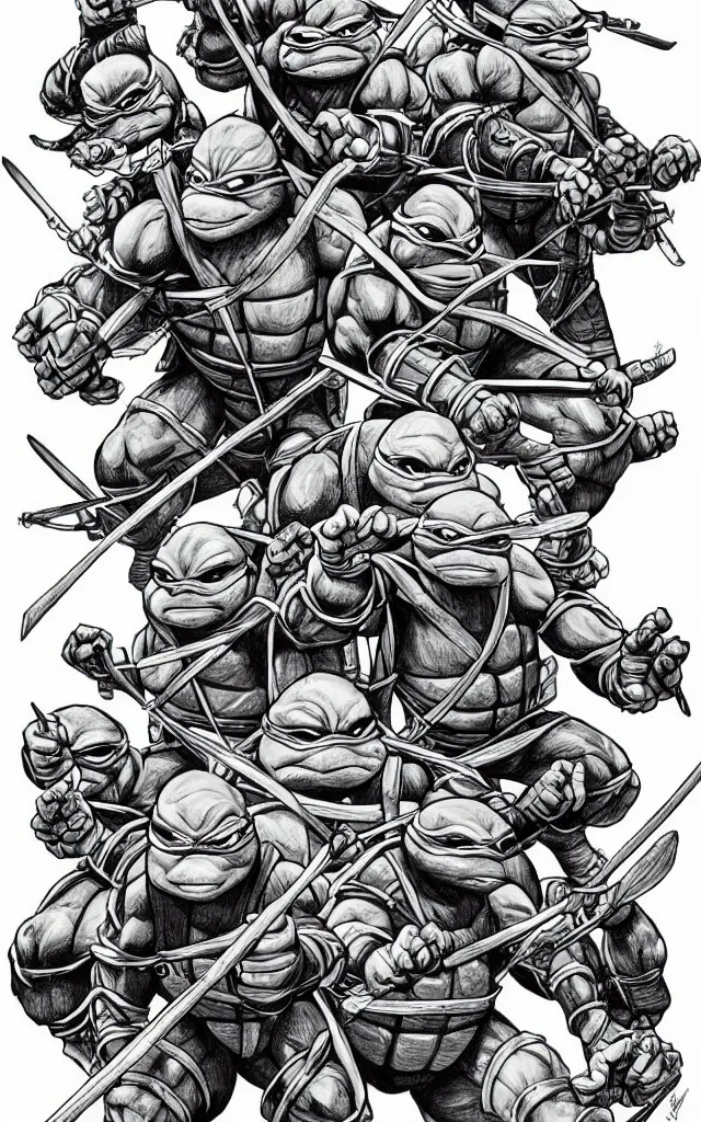 Image similar to detailed Teenage mutant ninja turtles illustration by mico suayan