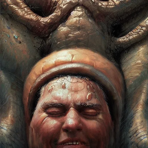 Image similar to mad mage turns himself into a giant slug, close up, painting by gaston bussiere, craig mullins, j. c. leyendecker, 4 k, 8 k, trending on artstation, artstationhd, artstationhq, highest detail