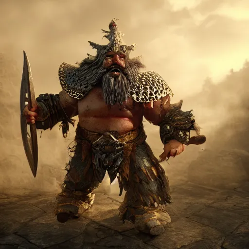 Image similar to a fantasy cinematic shot of a dwarf berserker, warhammer, dnd, fighting monsters, octane render, hyperreal, 8 k