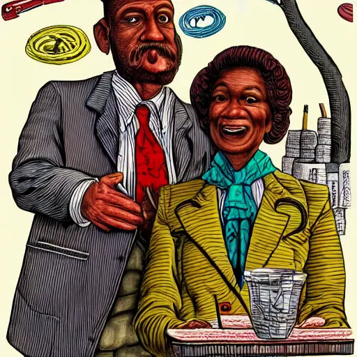 Image similar to The Artwork of R. Crumb and his Cheap Suit Aunt Jamima tells you to eat pancakes and syrup, pencil and colored marker artwork, trailer-trash lifestyle