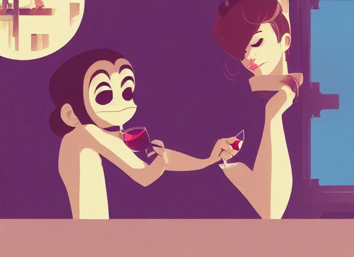 Image similar to cute monkey drinking wine. clean cel shaded vector art. behance hd by lois van baarle, artgerm, helen huang, by makoto shinkai and ilya kuvshinov, rossdraws, illustration, art by ilya kuvshinov