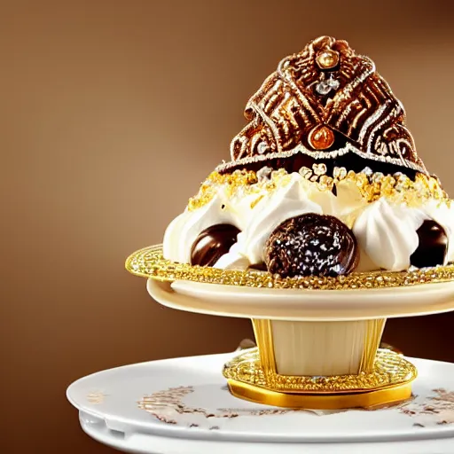 Prompt: an ice cream sundae made out of diamonds and chocolate, elegant and ornate,