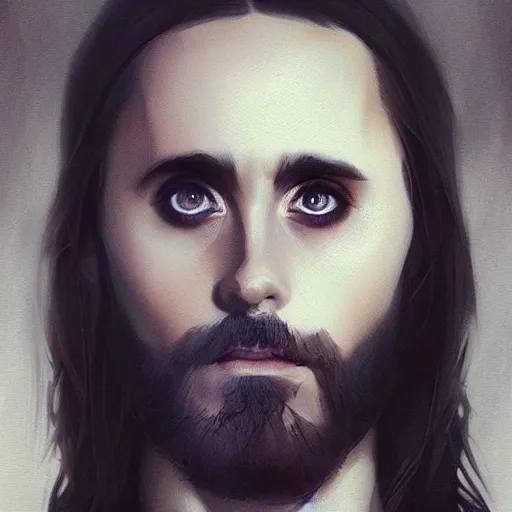 Image similar to “ portrait of jared leto by greg rutkowski, young, attractive, highly detailed portrait, scifi, digital painting, artstation, concept art, smooth, sharp foccus ilustration, artstation hq ”