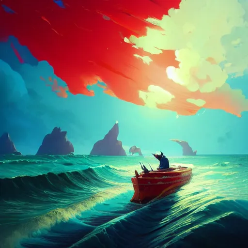 Prompt: a beautiful painting of the blood sea and blue sky by rhads and pascal blanche and john harris and greg rutkowski and ivan aivazovsky and victo ngai and simon stalenhag. in style of vector art. brush stroke, neon genesis evangelion, hyper detailed. octane render. trending on artstation