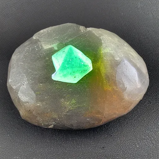 Prompt: raw gemstone glowing in magick powers, a dark eeerie setting, witchcraft levels