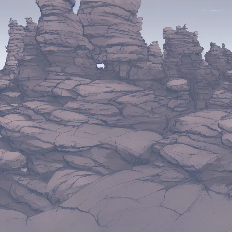 Prompt: canyon rock formations, sketch, concept art by senior environment artist, polycount, environmental art