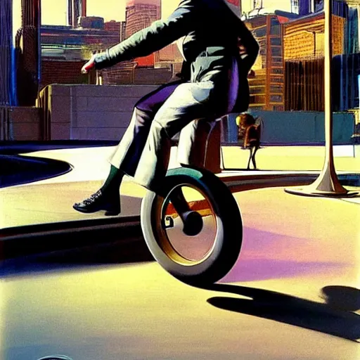 Image similar to concept art for a car unicycle, painted by syd mead, high quality