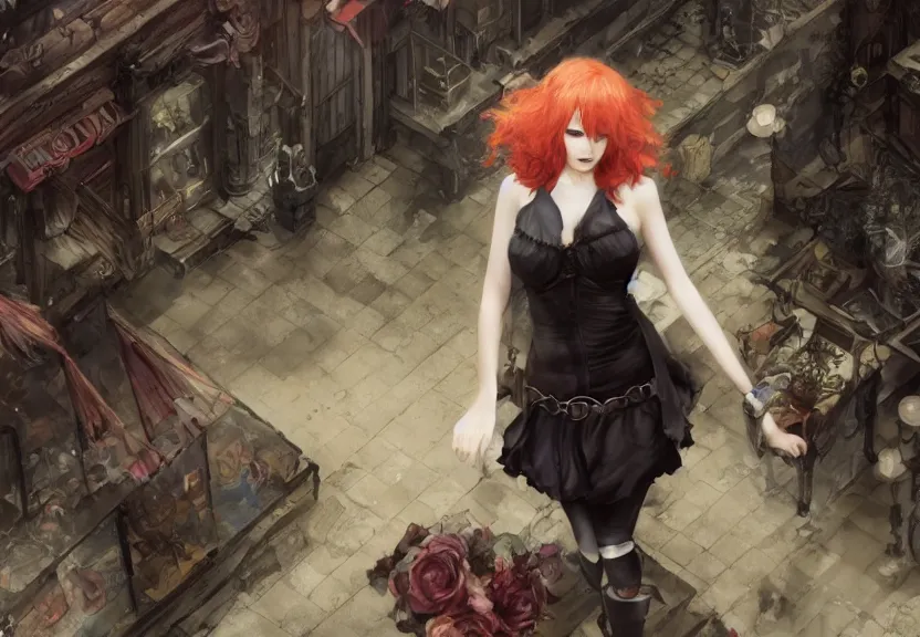 Image similar to christina hendricks!!!!! goth!!!!!, tankoban, 4 k, tone mapping, akihiko yoshida, james jean andrei riabovitchev marc simonetti, yoshitaka amano, long hair, curly, h. hydrochaeri