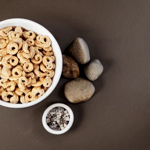 Image similar to giant bowl of cereal and milk, with stones and rocks in the milk.