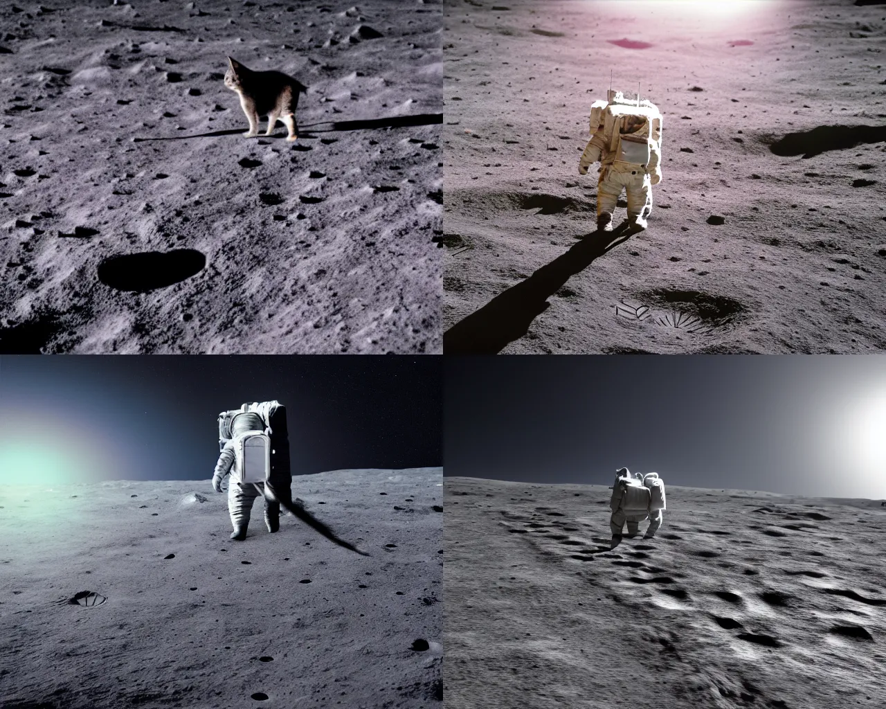 Prompt: a housecat walking on the moon, photorealistic, 4 k