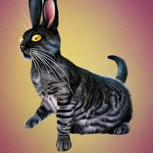 Prompt: a fusion between a cat and a rabbit, realistic picture