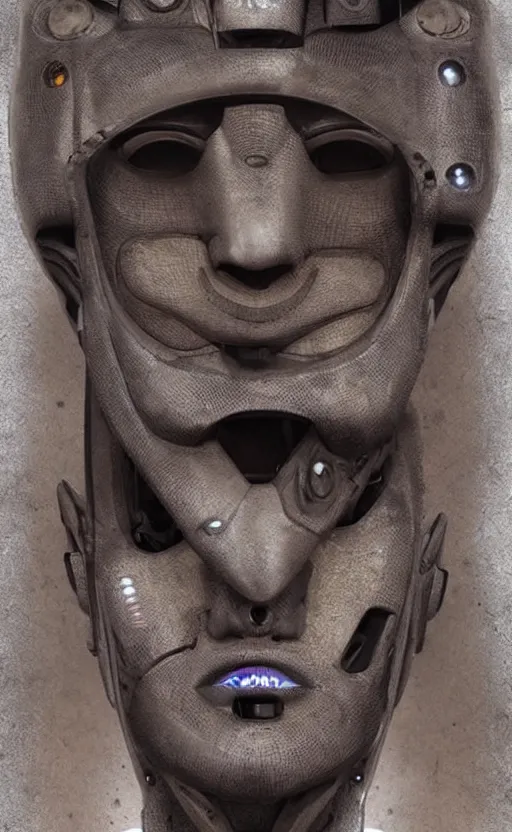 Prompt: 2049 bladerunner robot face with muori tribal face