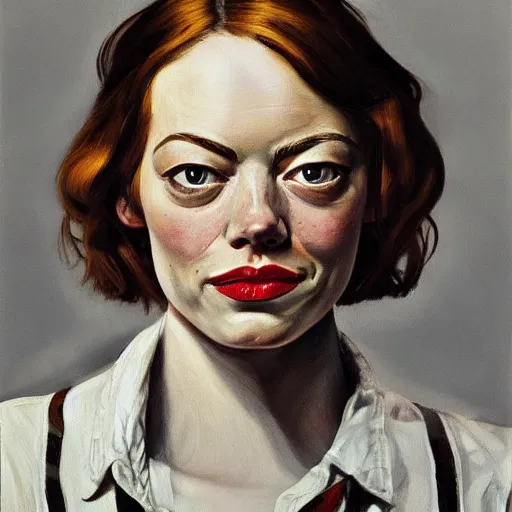 Image similar to high quality high detail painting by lucian freud, hd, portrait of emma stone