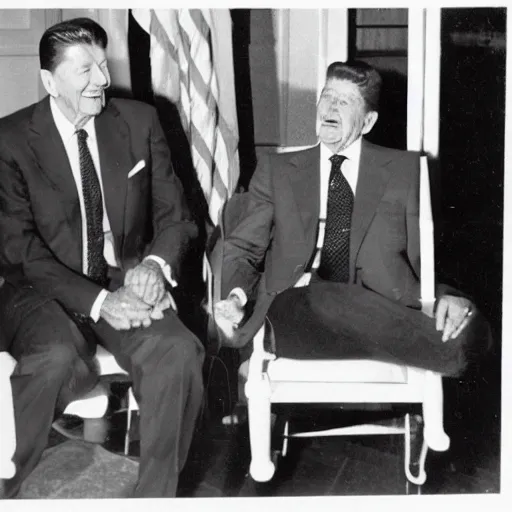 Image similar to [ ronald reagan sitting in chair next to tiger ]