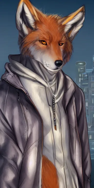 Prompt: gorgeous stylish anthro werefox in the city, fursona furry art commission, hibbary, furry, photorealistic, furaffinity