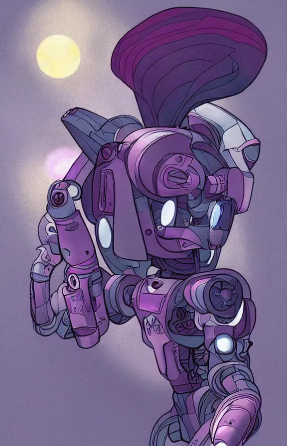 Prompt: Artwork by moebius and oscar chichoni, Robotic twilight sparkle
