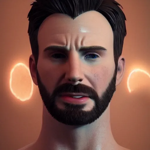 Image similar to chris evans in her 2 0 1 3, trending on artstation, featured on cgsociety, photorealistic art style!!!!!!, daz 3 d, unreal engine 5, cryengine, volumetric lighting, bioluminescent lighting, glowing atmosphere, god - rays, 4 k, 8 k