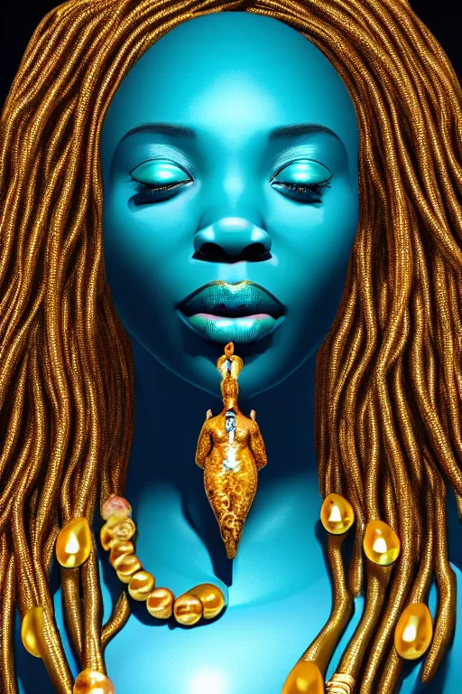 Prompt: hyperrealistic full body very expressive! translucent african goddess, cinematic underwater scene, gold jewerly, highly detailed face, digital art masterpiece, smooth eric zener cam de leon, dramatic pearlescent turquoise light on one side, low angle uhd 8 k, shallow depth of field