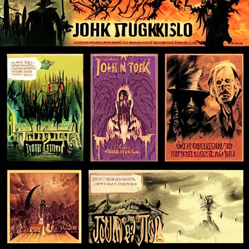 Image similar to $$🧙🧟🌆🤘🦃, JRR Tolkien, john carpenter, Van Allsburg, Frank Frazetta