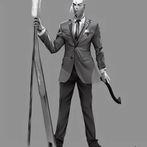 Prompt: wolf in suit, holding brush, anime, artgerm, wlop, artstation, detalied, high quality,