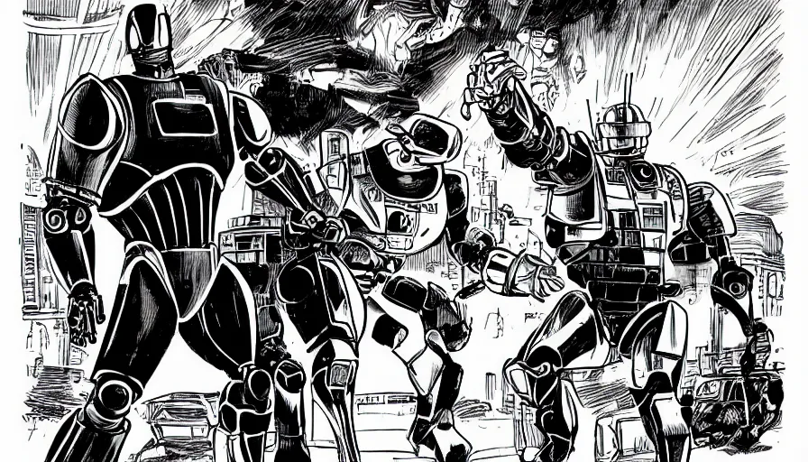 Image similar to robocop fighting crime, by jeff smith