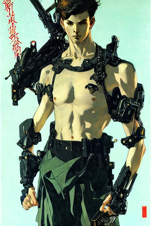 Image similar to attractive man, cuberpunk, painting by j. c. leyendecker, yoji shinkawa, katayama bokuyo