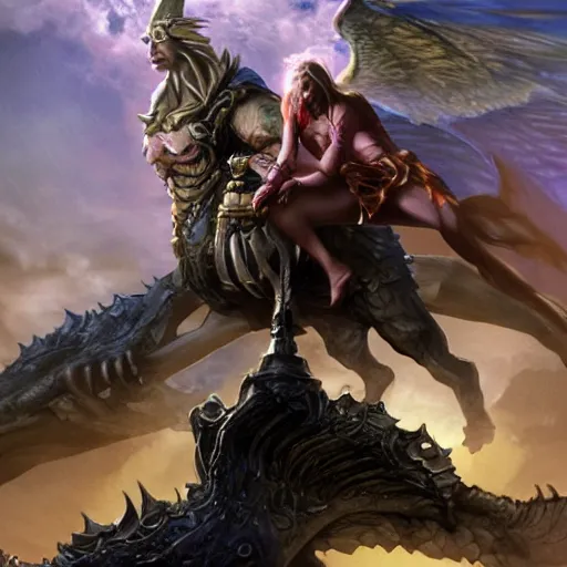 Prompt: a heroic woman pleads for her life at the foot of the gargoyle king, fantasy splash art