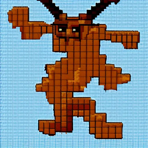 Image similar to minotaur!!! on an edge cliff in pixelart style