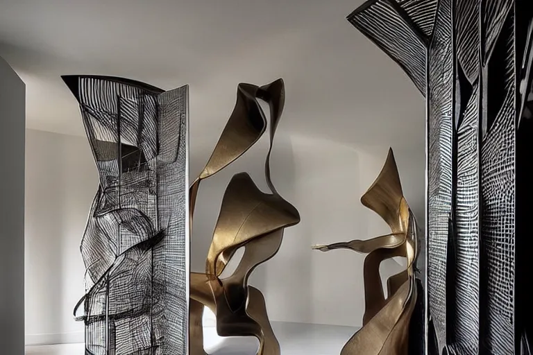 Prompt: “dramatic award-winning interior sculpture in an Australian artist’s apartment”