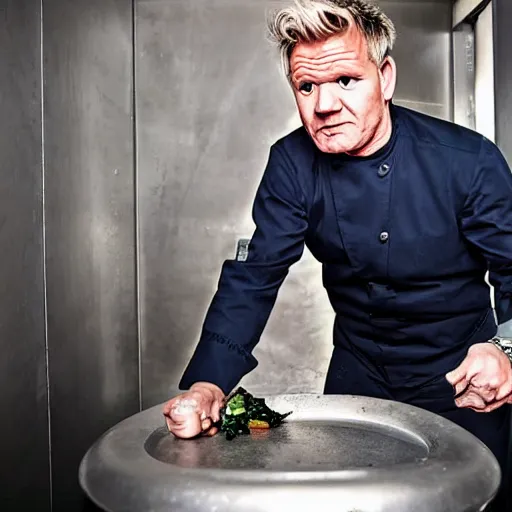 Prompt: gordon ramsay making food inside a toilet