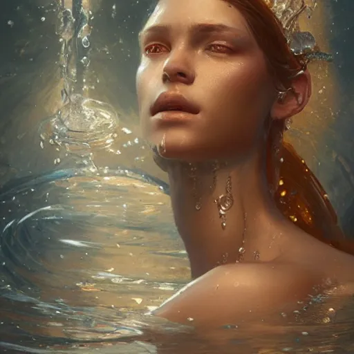 Image similar to a beautiful portrait of a water goddess with translucent skin by Greg Rutkowski and Raymond Swanland, Trending on Artstation, ultra realistic digital art